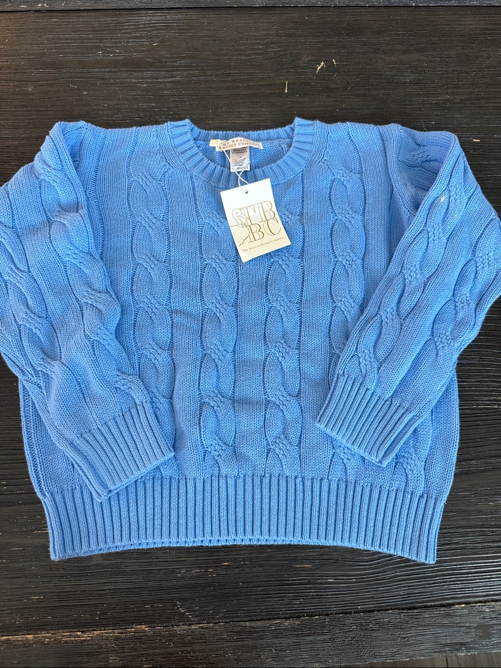Cable Knit Sweater in Sky Blue NWT with defect